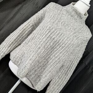 AERIE! FINE WOOL BLEND, GRAY MARL HEAVYWEIGHT CROPPED MOCK NECK SWEATER! SZ M